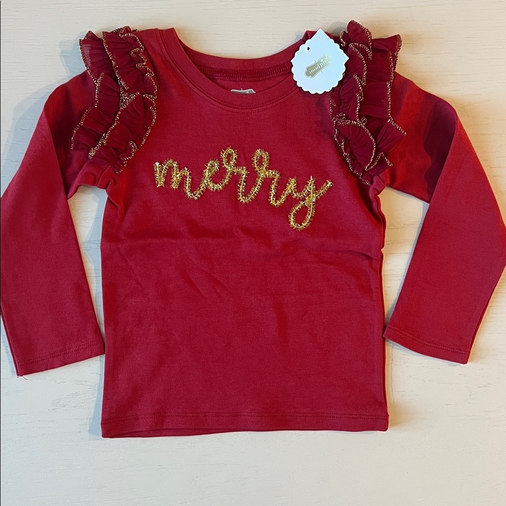 Mud Pie Long Sleeve Tinsel Ruffle Shirt 2T 3T 4T 5T